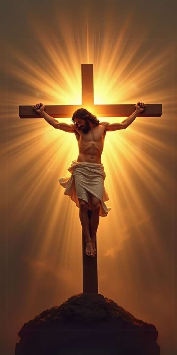 Hình nền điện thoại đầy cảm xúc với Chúa Giêsu chịu nạn trên cây thập giá gỗ