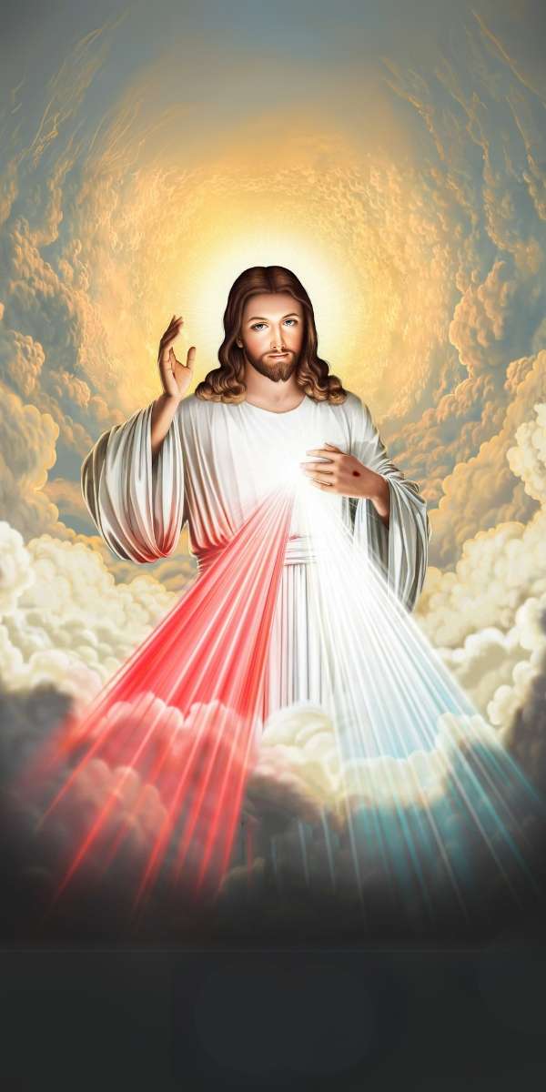 Hình nền điện thoại trang nghiêm với Chúa Giêsu Lòng Thương Xót giơ tay ban phước