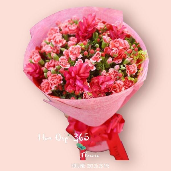 Bó hoa cẩm chướng hồng chủ đạo để tặng người yêu