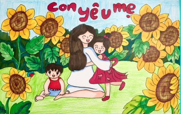 Bức vẽ toát lên tình cảm thắm thiết từ những đứa trẻ dành cho mẹ của mình.