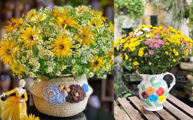 Cách cắm hoa cúc nhỏ nhiều màu để bàn làm việc