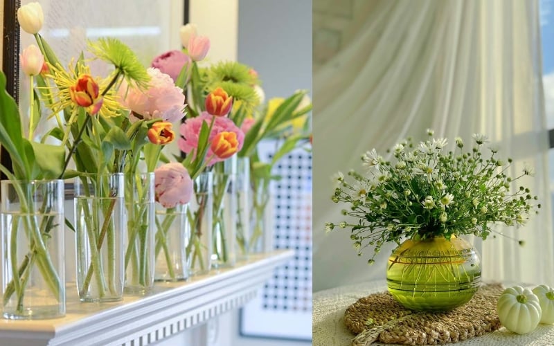 Cách cắm hoa cúc nhỏ nhiều màu để bàn làm việc