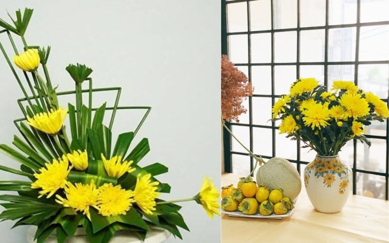 Cắm hoa cúc 9 bông dạng tỏa tròn tự nhiên