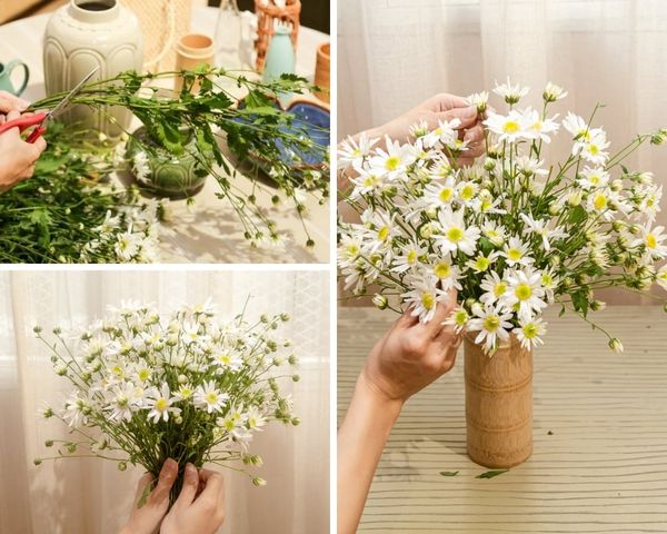Bình hoa cúc họa mi chưng bàn thờ gia tiên đẹp thanh khiết