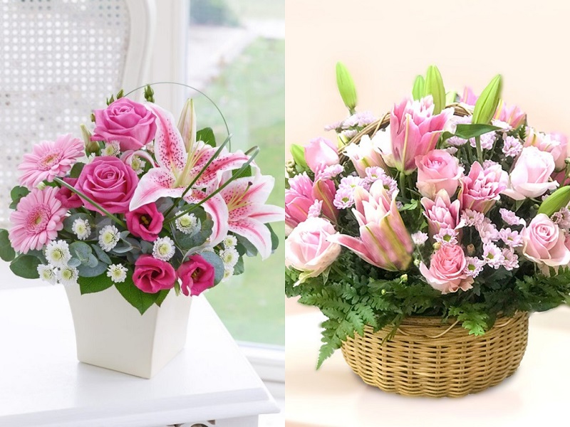 Mẫu bình hoa ly kết hợp với hoa hồng nghệ thuật