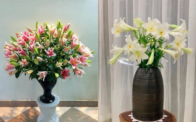 Cắm hoa ly dáng bình trụ đứng