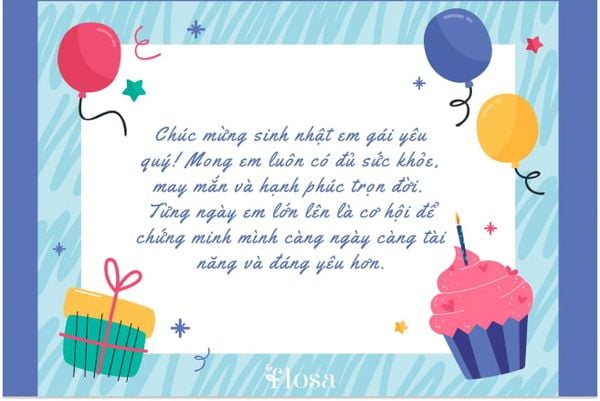 Một chiếc thiệp online với lời chúc mừng em gái đáng yêu
