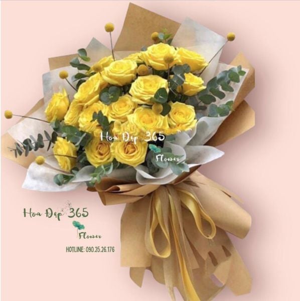 Bó hoa hồng vàng gửi gắm lời chúc doanh nghiệp phát triển hưng thịnh, thịnh vượng và vững mạnh.