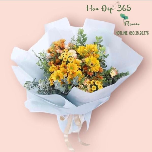 Bó hoa tươi khai trương tone vàng thay cho lời chúc thành công và khởi đầu đầy hứng khởi.