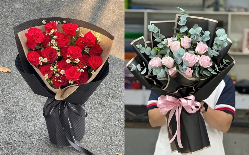 Bó hoa hồng đỏ - Red Amour - HBD274 và Bó Hoa Hồng Pastel Cồ Thuần Khiết - HBD218
