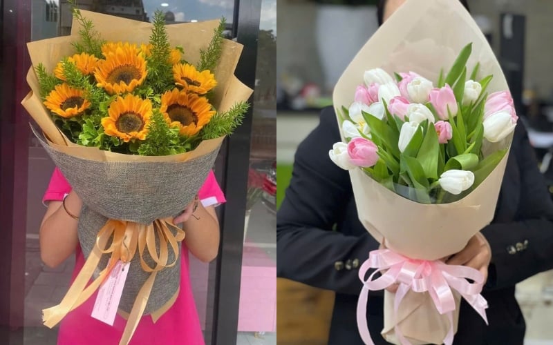 Bó Hoa Hướng Dương Radiant Faith - HBD267 và Bó Hoa Tulip Nhẹ Như Mây - HBD17