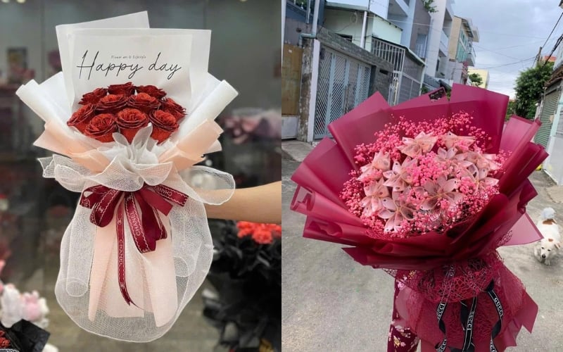 Bó Hoa Hồng Lửa Yêu - HST56 và Bó Hoa Tiền 50k Mix Baby Sấy - BT25 - Hoa Sinh Nhật