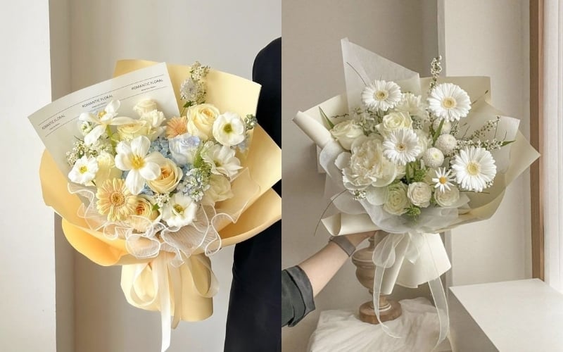 Mẫu hoa tone trắng nhẹ nhàng, sang chảnh thích hợp tặng mẹ lẫn người yêu/vợ