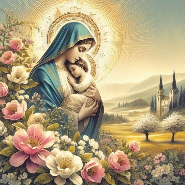 Avatar Facebook hình Đức Mẹ Maria dịu dàng bế Chúa Giêsu Hài Đồng