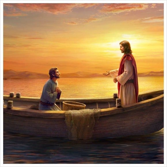 Avatar Facebook cảnh Chúa Giêsu đứng trên thuyền, đang đưa tay về phía một người đàn ông