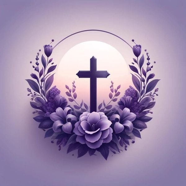 Hình thập giá bao quanh bởi vòng hoa huệ tây