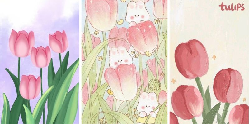 Hình vẽ hoa tulip cute dễ thương cho điện thoại