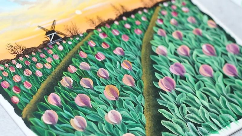 Vẽ cánh đồng hoa tulip sáng tạo