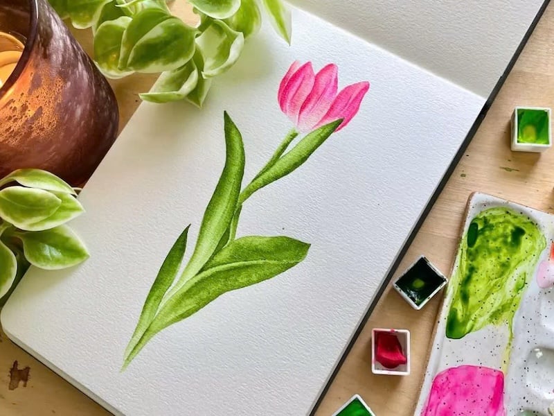 Tranh vẽ hoa tulip bằng màu nước