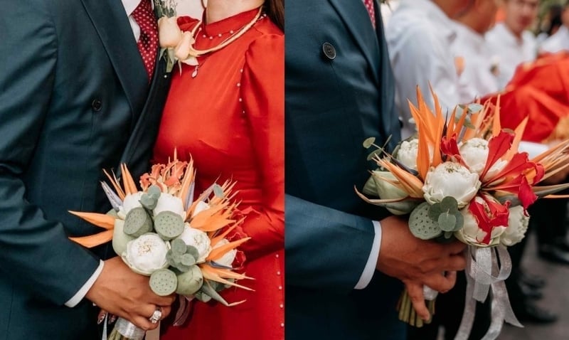 Bó Hoa Cưới Cầm Tay Vì Yêu - HC32 với hoa sen trắng mix hoa thiên điểu