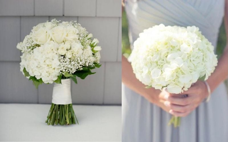 Hoa cẩm tú cầu trắng trong đám cưới tượng trưng cho sự tinh khiết, trong trắng và khởi đầu mới tốt đẹp