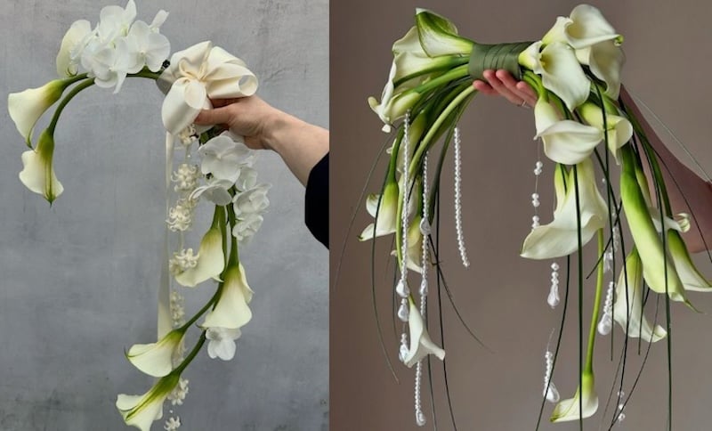 Hoa cầm tay cô dâu dạng thác nước