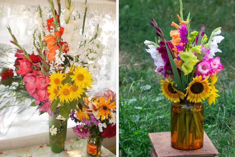 Cắm hoa lay ơn với hoa hướng dương