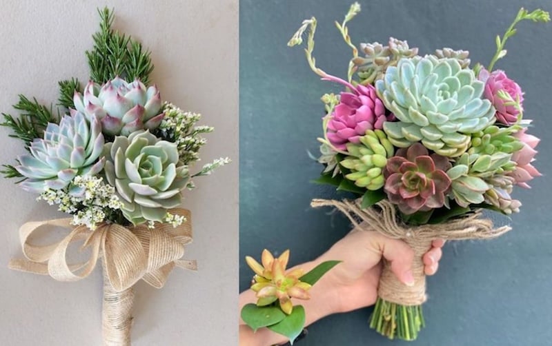 Hoa cưới cầm tay sen đá