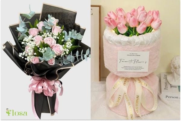 Nếu bạn tìm quà cho người yêu thì đừng bỏ qua bó hoa sáp tulip bền lâu và bó hoa hồng pastel ngọt ngào này tại Flosa