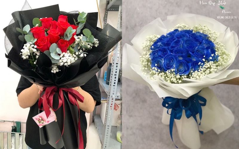 Một bó hoa hồng đỏ thắm hoặc một bó hoa hồng xanh tặng sinh nhật chồng yêu
