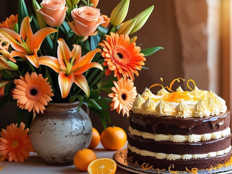 Ảnh bó hoa hồng vàng và bánh sinh nhật đẹp tặng bạn thân năng động