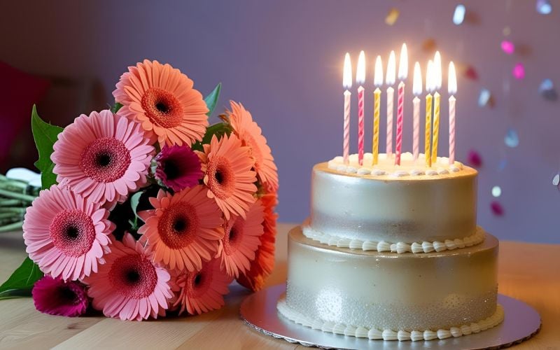 Ảnh hoa đồng tiền và bánh sinh nhật đẹp tặng con trai mạnh mẽ