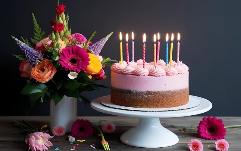 Ảnh hoa và bánh sinh nhật đẹp tặng mẹ yêu thể hiện lòng biết ơn