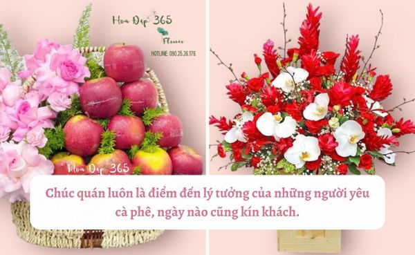 Lời chúc khai trương cùng giỏ hoa chúc mừng cho quán cà phê