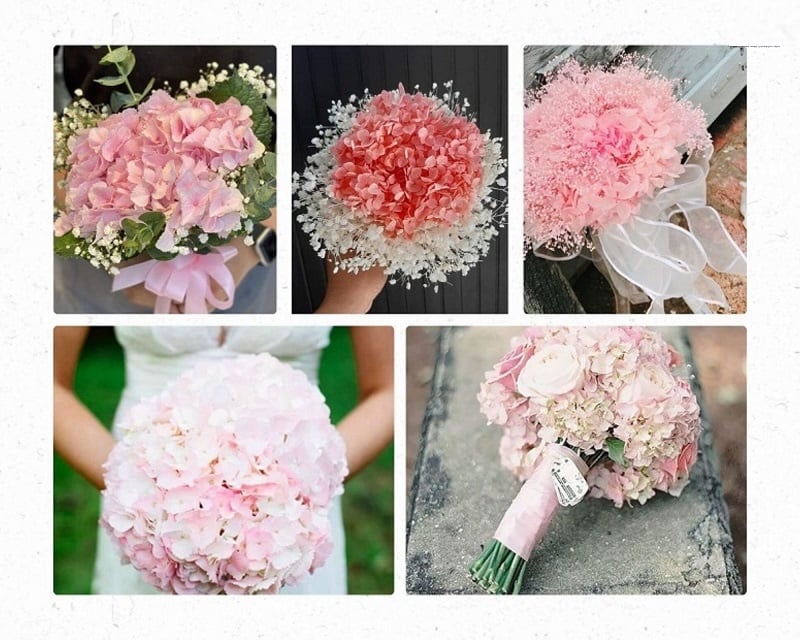Mẫu bó hoa cưới cẩm tú cầu và và hoa baby
