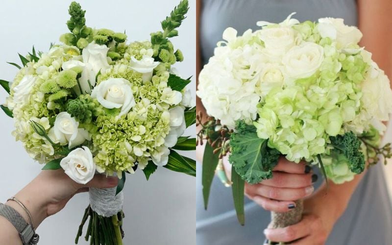 Màu xanh lá của hoa cưới cẩm tú cầu thường tượng trưng cho niềm hy vọng