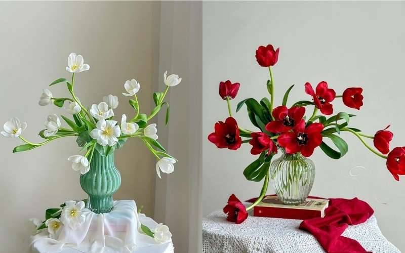 Mẫu hoa Tulip được cắm nghệ thuật, uyển chuyển