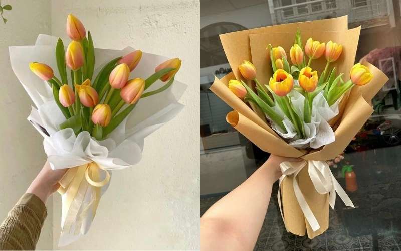 Mẫu bó hoa Tulip tone vàng đẹp và lạ mắt
