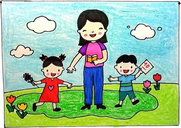 Vẽ tranh 20-11 đơn giản đẹp lớp 4, lớp 5, lớp 6