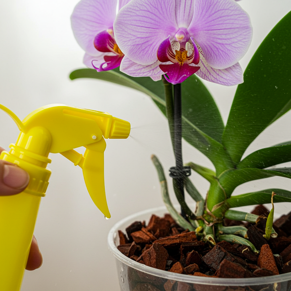 Chỉ xịt hoặc tưới nước vào gốc hoa Lan