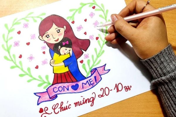 Tranh vẽ chúc mừng 20/10 dành tặng mẹ.