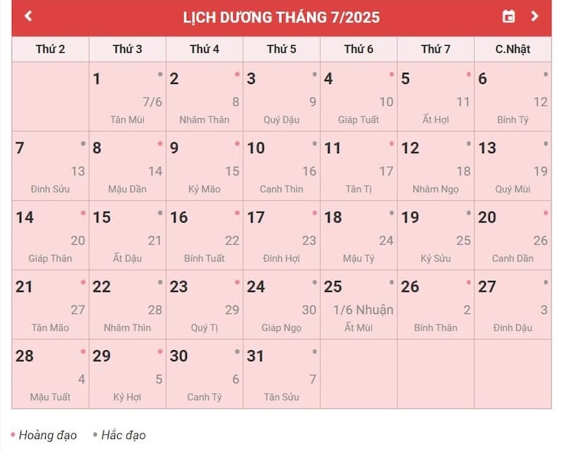 Tham khảo qua những ngày đẹp tháng 7 năm 2025&nbsp;để công việc được thuận lợi bạn nhé!