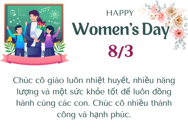 Thiệp chúc mừng 8/3 cho cô giáo đơn giản