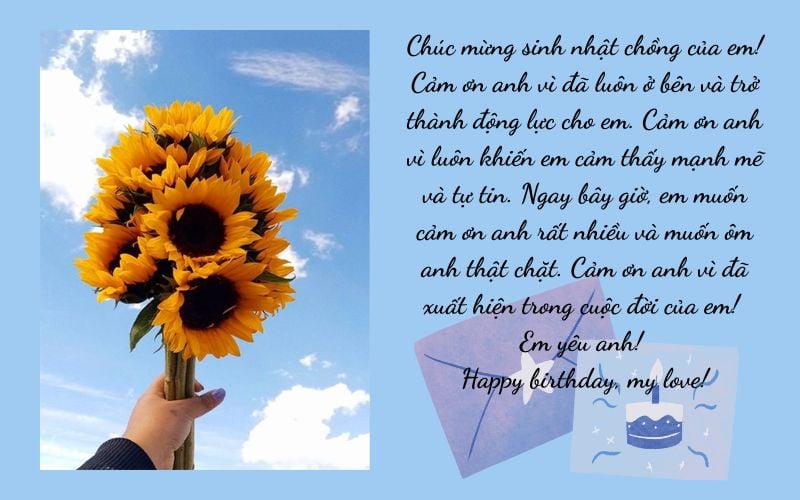 hiệp hoa hướng dương chúc mừng sinh nhật chồng mạnh mẽ và thành công