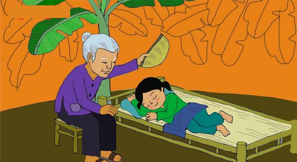 Bức tranh mô tả lại những hành động yêu thương của người bà dành cho cháu của mình.