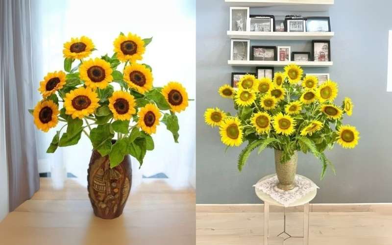 Hãy chọn bông hướng dương to nhất đặt ở trung tâm, và các bông còn lại phân bổ đều 4 hướng cao thấp so le