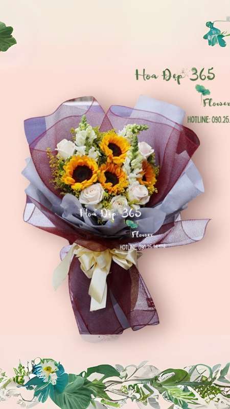 Bó hoa Hướng Dương mix hoa Mõm Sói tặng 20/11