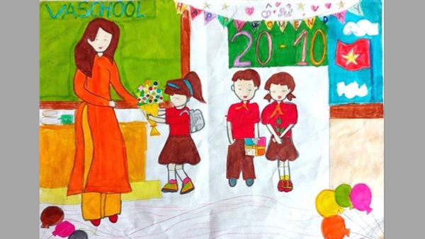 Bức vẽ 20/10 trong lớp học của học sinh lớp 2.
