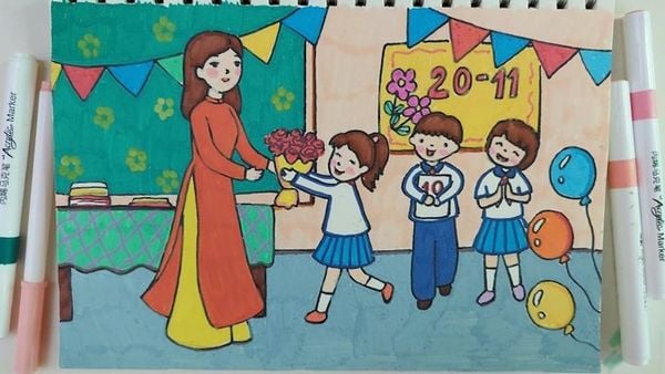 Vẽ tranh 20-11 đơn giản đẹp lớp 8, lớp 9