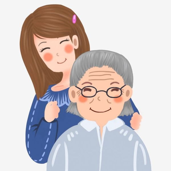 Tranh vẽ bà và cháu gái thật hạnh phúc.